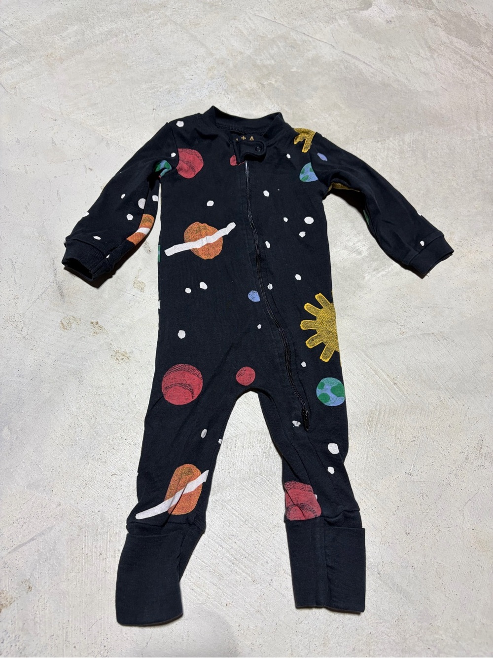 Monica Andy Space Print solar system Black Kids One-Piece Zipper 3-6 months